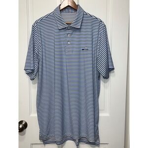 B. Draddy Sport Mens XL Blue White Striped Golf Polo Shirt Short Sleeve Bridge